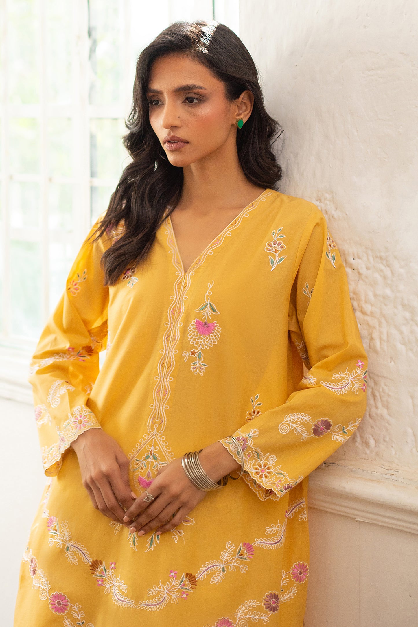 YELLOW EMBROIDERED KURTA