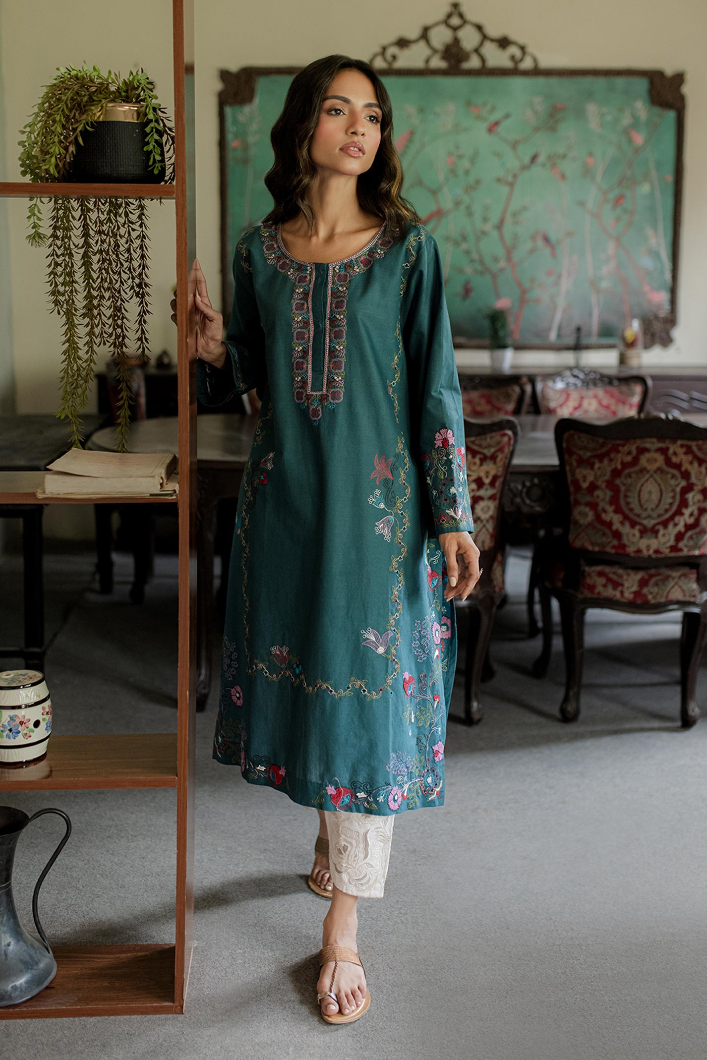 TEAL EMBROIDERED KURTA