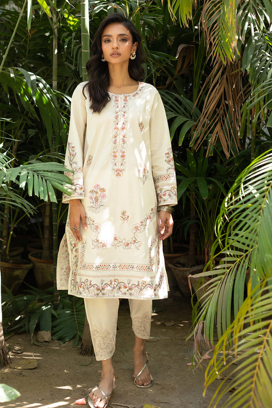 OFF-WHITE EMBROIDERED KURTA