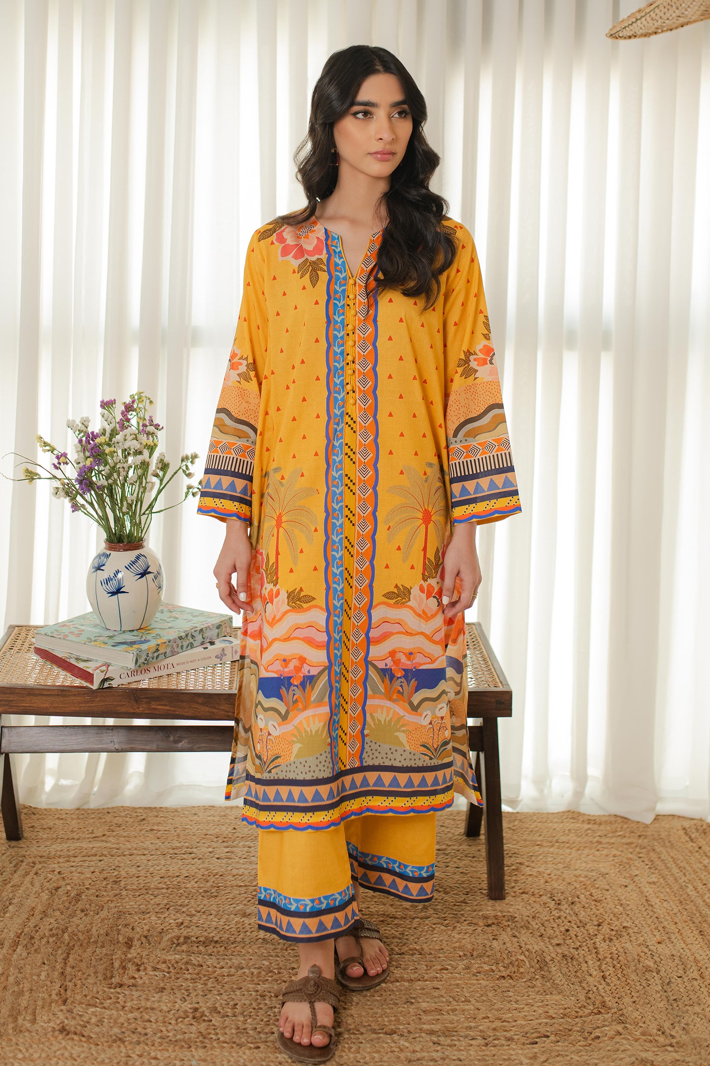 YELLOW PRINTED KURTA-SET