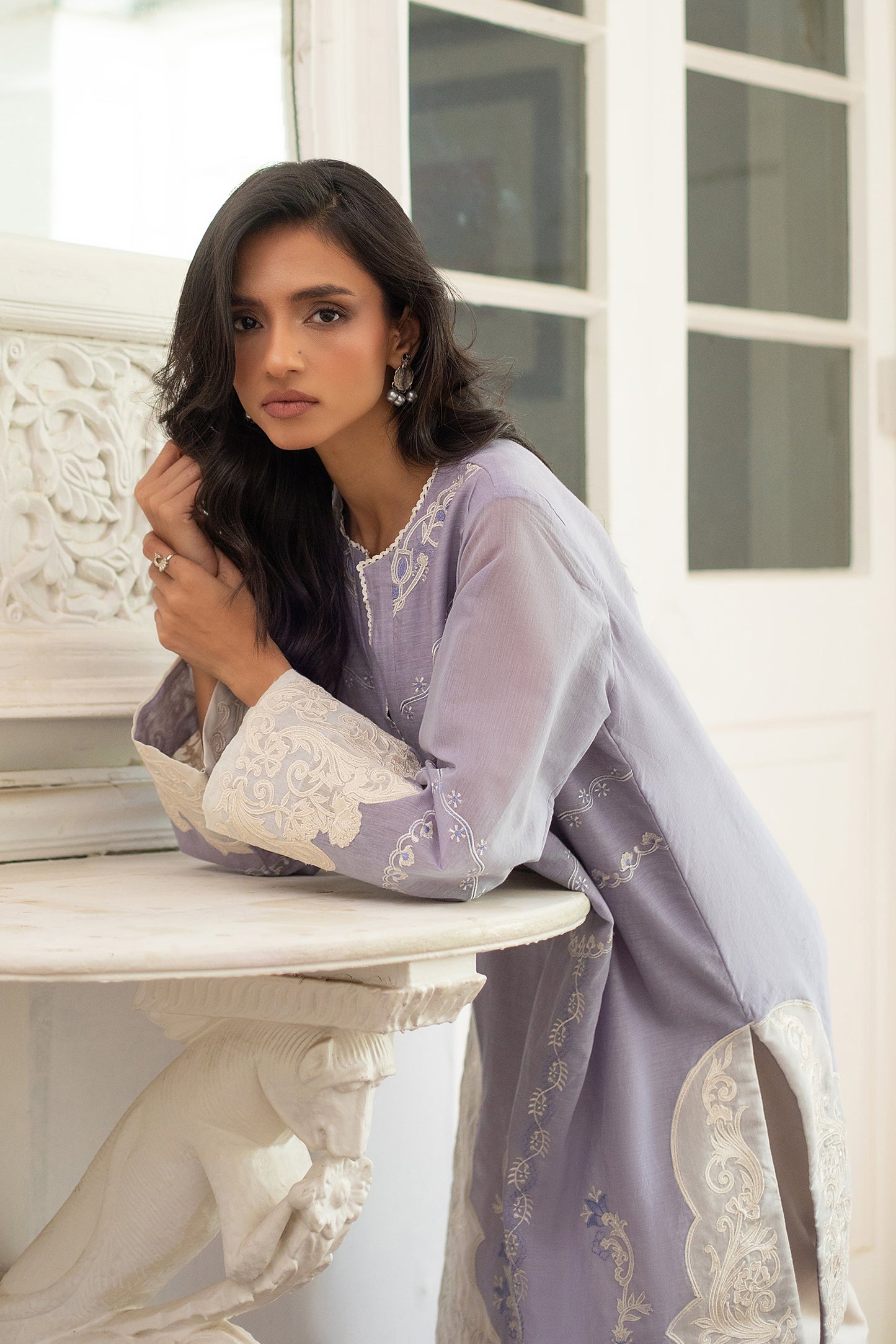 PALE-BLUE AAPLIQUE KURTA