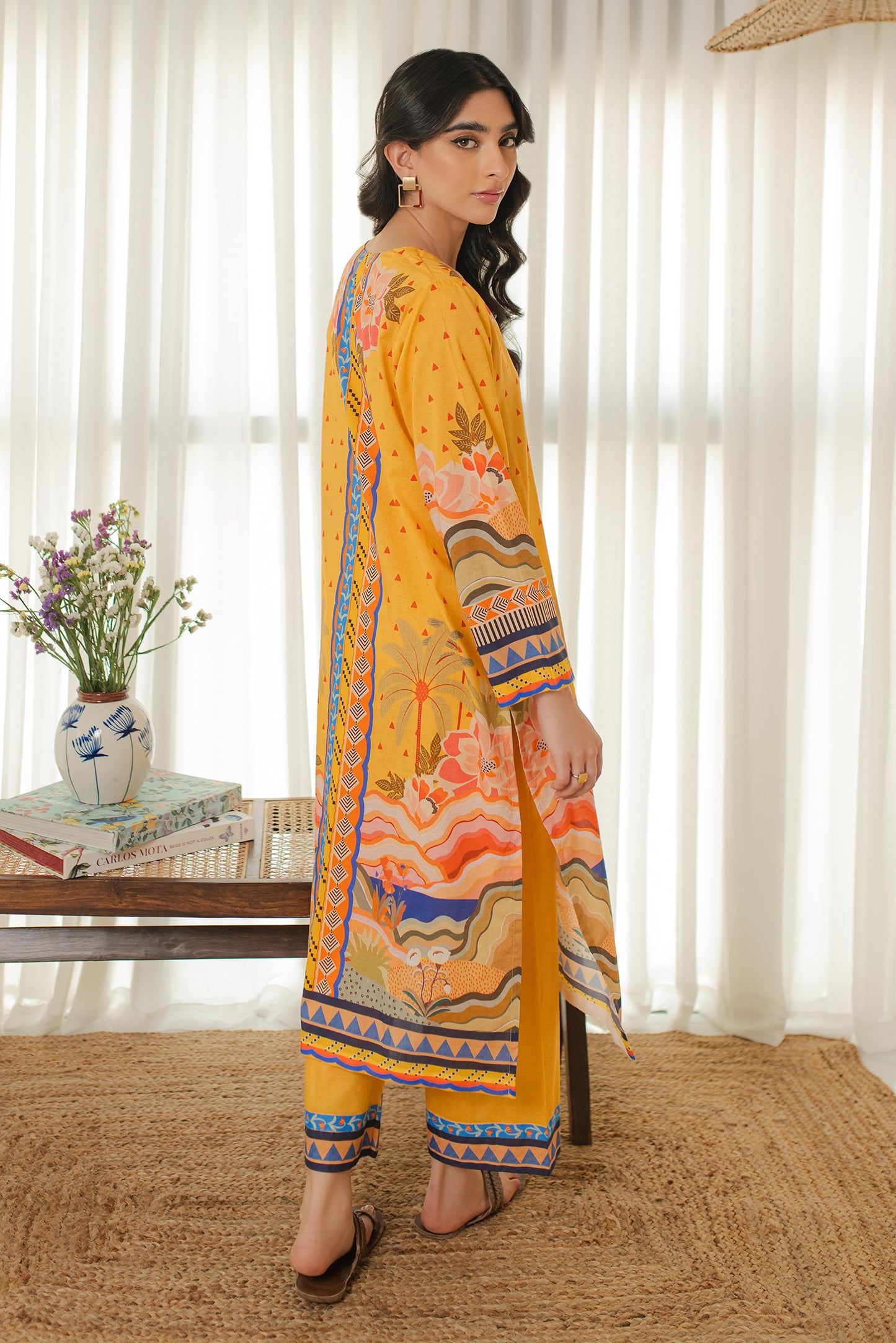 YELLOW PRINTED KURTA-SET