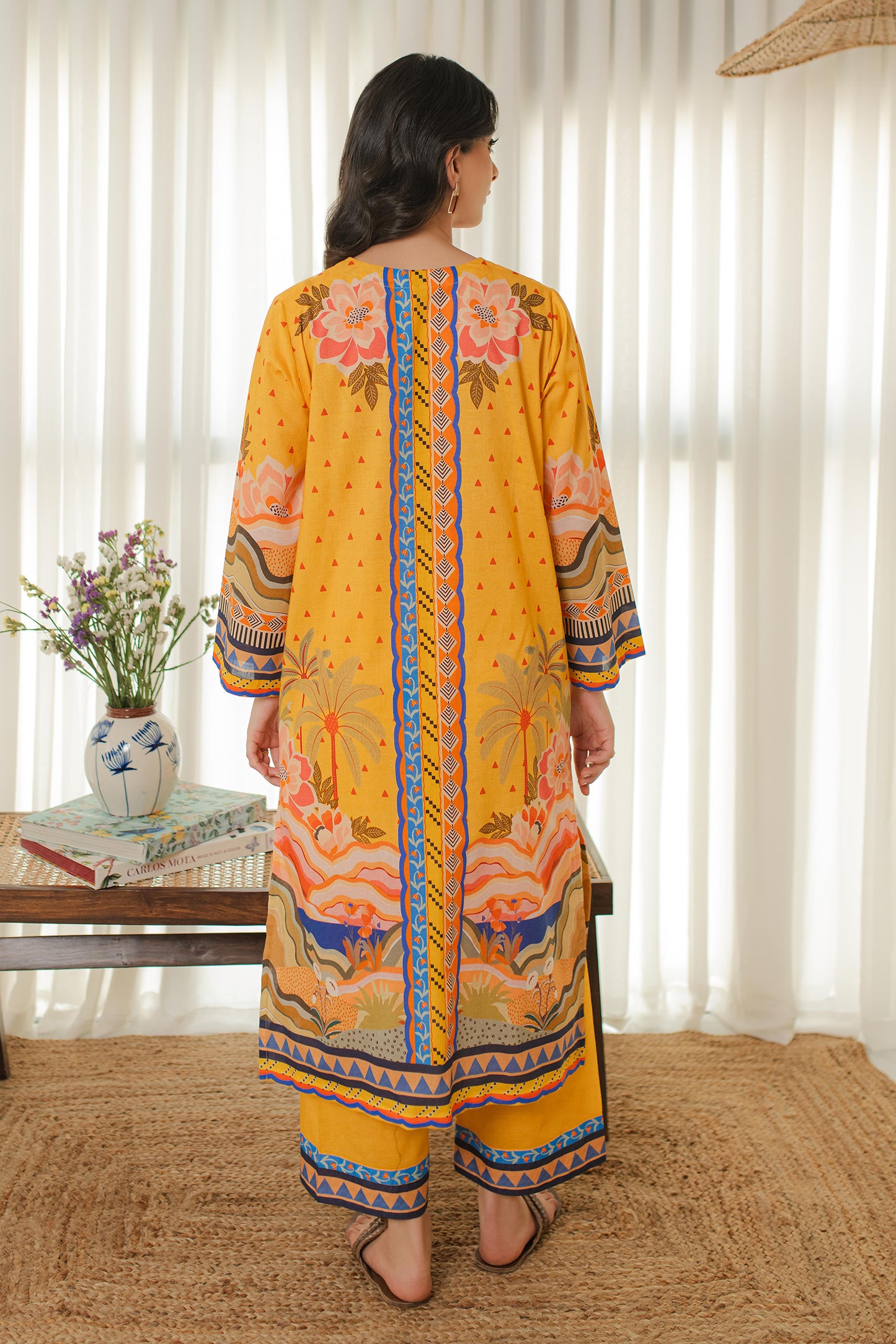 YELLOW PRINTED KURTA-SET