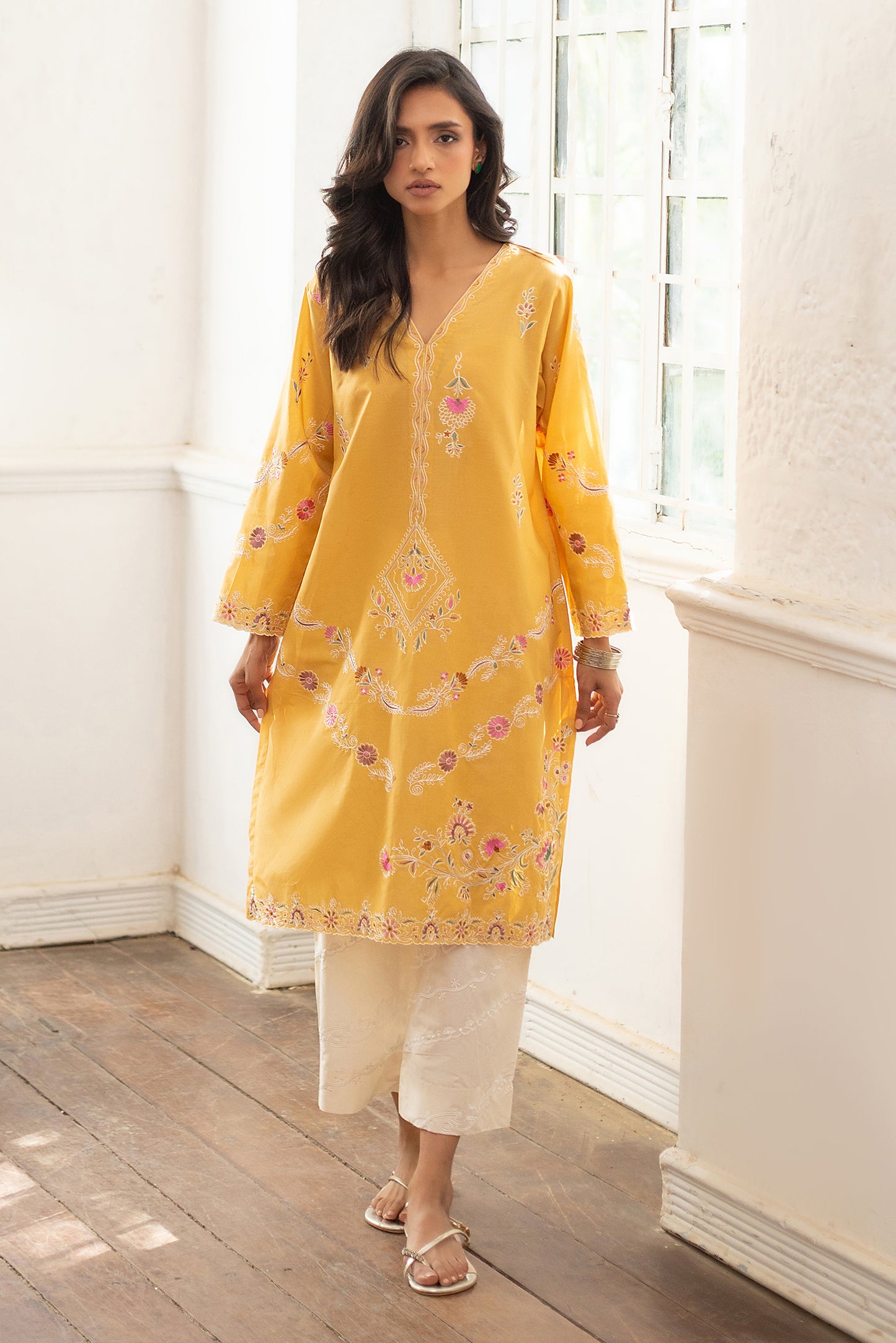 YELLOW EMBROIDERED KURTA