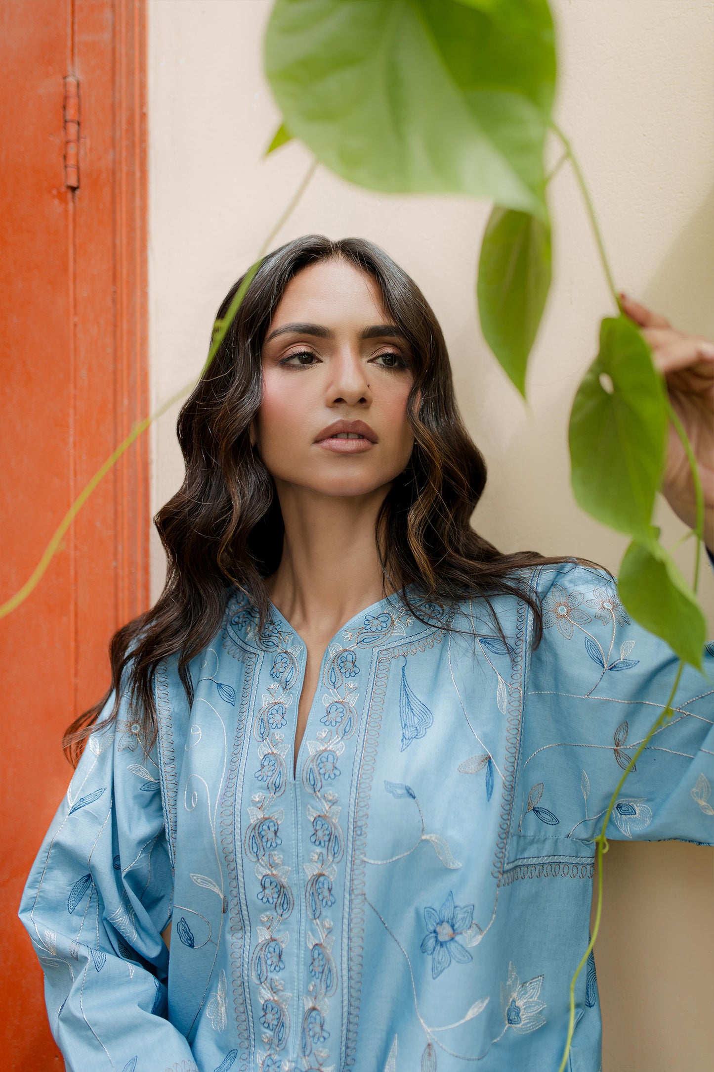 PALE BLUE EMBROIDERED KURTA